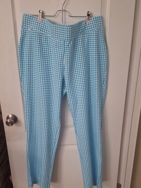 Lands' End Woman's Turquoise Blue Gingham Stretch Pants NWOT 2XL
